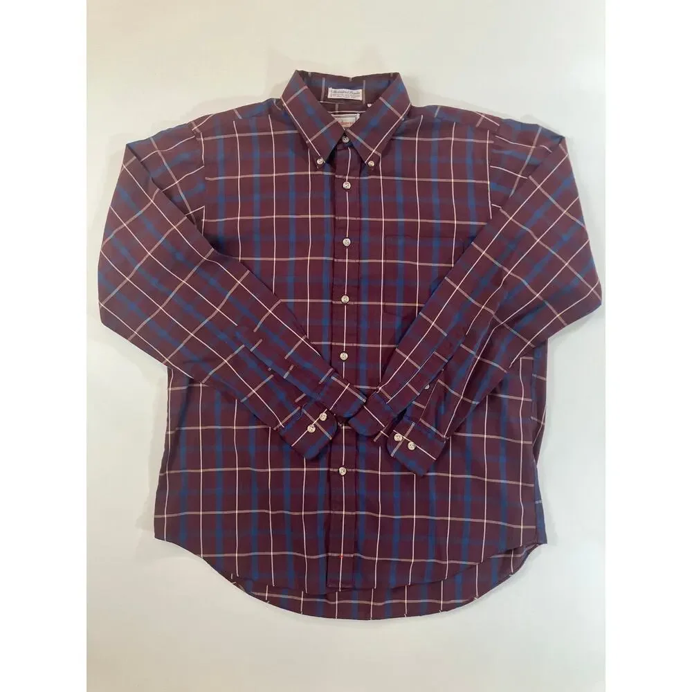 Vintage Hathaway Philadelphia Poplin Shirt Men L Plaid Made Hong Kong Button Up